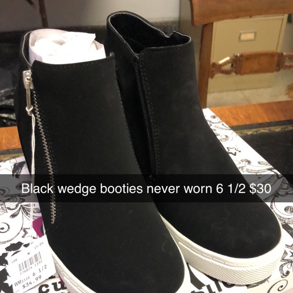 Black wedge booties